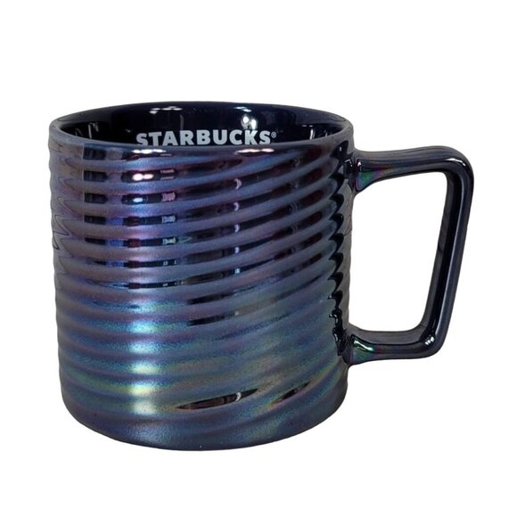 Starbucks 2020 Holiday Collection Mug Blue 12oz Iridescent Luster Swirl Rainbow - Picture 1 of 11